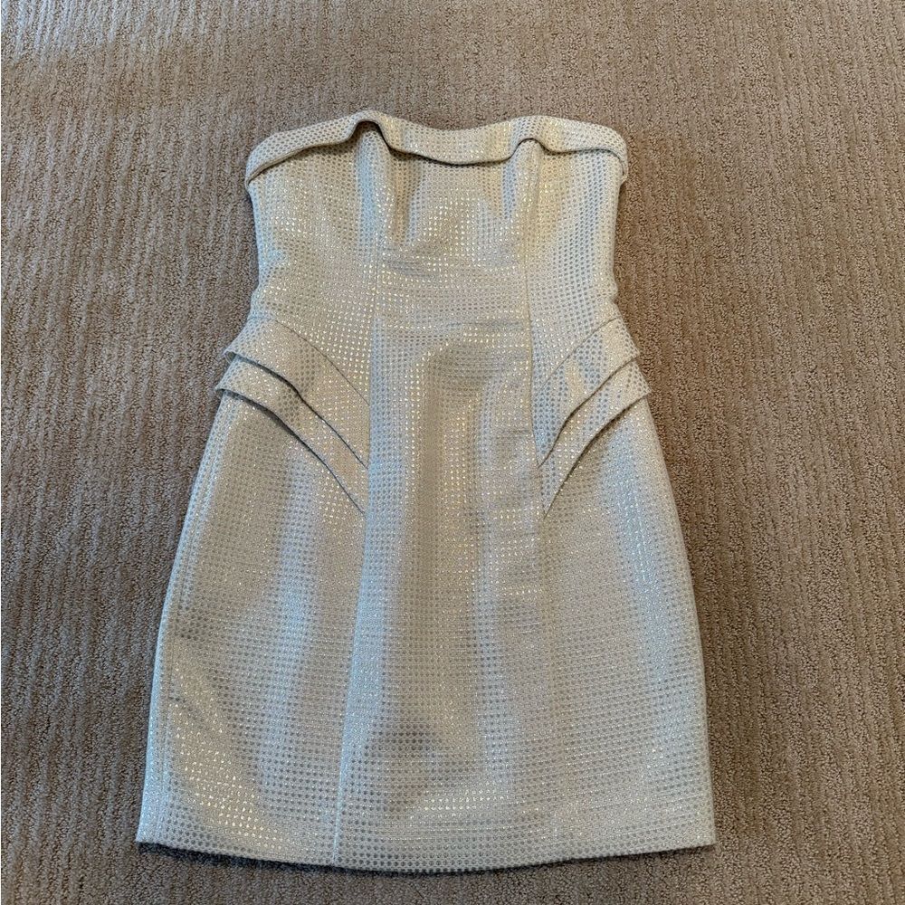 ABS Gold Elegant Strapless Formal Mini Dress
